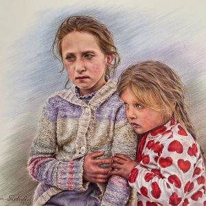 Maryam Fardinfard | Two Armenian Sisters | Colored Pencil on Fabriano
