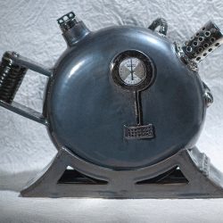 Robert Snyder | Percolator, Too. | Wheel-thrown and hand-built porcelain fired to cone 5 then luster fired with silver luster.