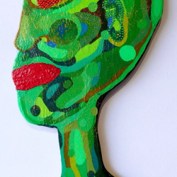 Tessa Kammer | A Shapley Alien | Acrylic Paint, Wood Backing, Glitter, Gems