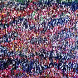 ana | "pinks in blue fields" 100cmx100cm oil on canvas | Oil Paint