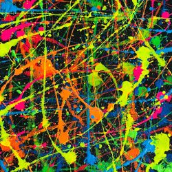 Krista Swisher - Fluorescent Pollock on a Black Background - Acrylic on 11" x 14" canvas