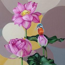 Madhumita Basu - Kingfisher's Lotus - Acrylic on Canvas