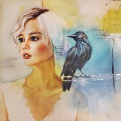 Even the Raven - Oil over mixed media - kristylausten.com Kristy Centeno Lausten - Even the Raven - Oil over mixed media- kristylausten.com