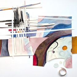 Reemerge Red - collage with watercolor, pencil, india ink, paper tape - No Website Mary Scriven - Reemerge Red - collage with watercolor, pencil, india ink, paper tape- No Website