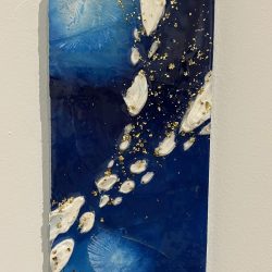 YURI Inoue - Presence Unseen（見えざる　存在） - Mixed media on wood panel: lotus leaf, acrylic, resin, gold leaf, Texture paste- https://www.instagram.com/yuri_art.life8?igsh=MXc2NWZmZDlqdmp1NQ&utm_source=qr