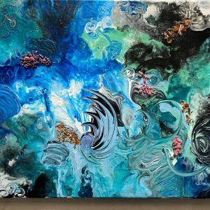 Megan (Rae) Cotterman - Spiraling - Mixed media acrylic pour and found elements- No Website