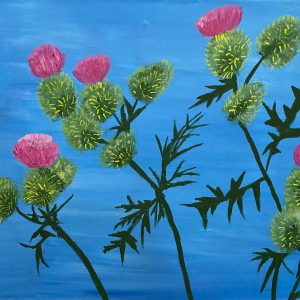 Ruth Breen - Scottish Flowering Thistles - Acrylic- https://outsidein.org.uk/galleries/ruth-breen-artwork/