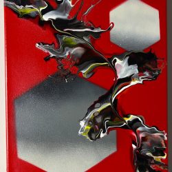Sarah Pluckebaum - Red Hexagons - Fluid Acrylic, Fluid Acrylic, Fluid Acrylic, Fluid Acrylic + Spray paint, Fluid Acrylics, Fluid Acrylic - https://boomersworkshop.com