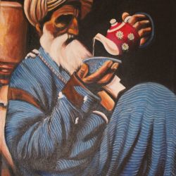 Mohammad - An old man drinking tea - Oil Based- www.akartandcalligraphy.com