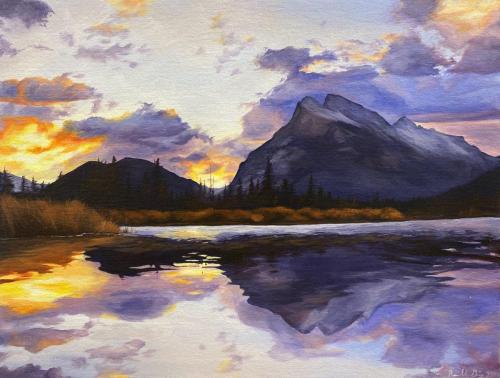Rachel GeringTitle: Banff National Park, CanadaMedium: Acrylic, strontium aluminate powder, canvasDimensions: 14" x 18"Price: Not for saleWebsite: https://www.rachelgeringartist.com/ 